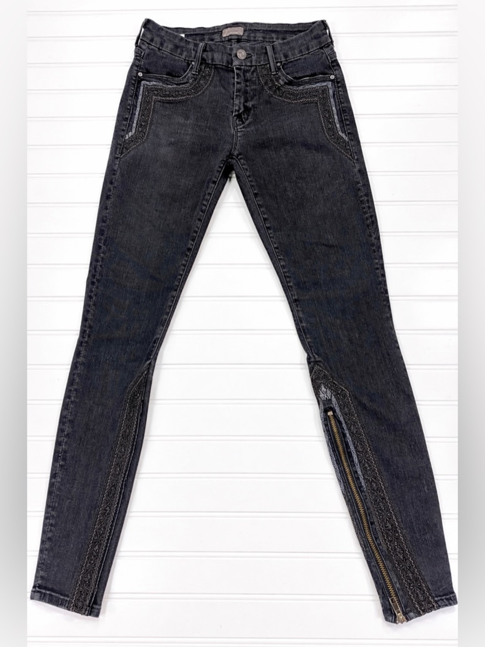 Mother Dark Wash Skinny Jeans Side Zip Ankle Stretch Denim 27